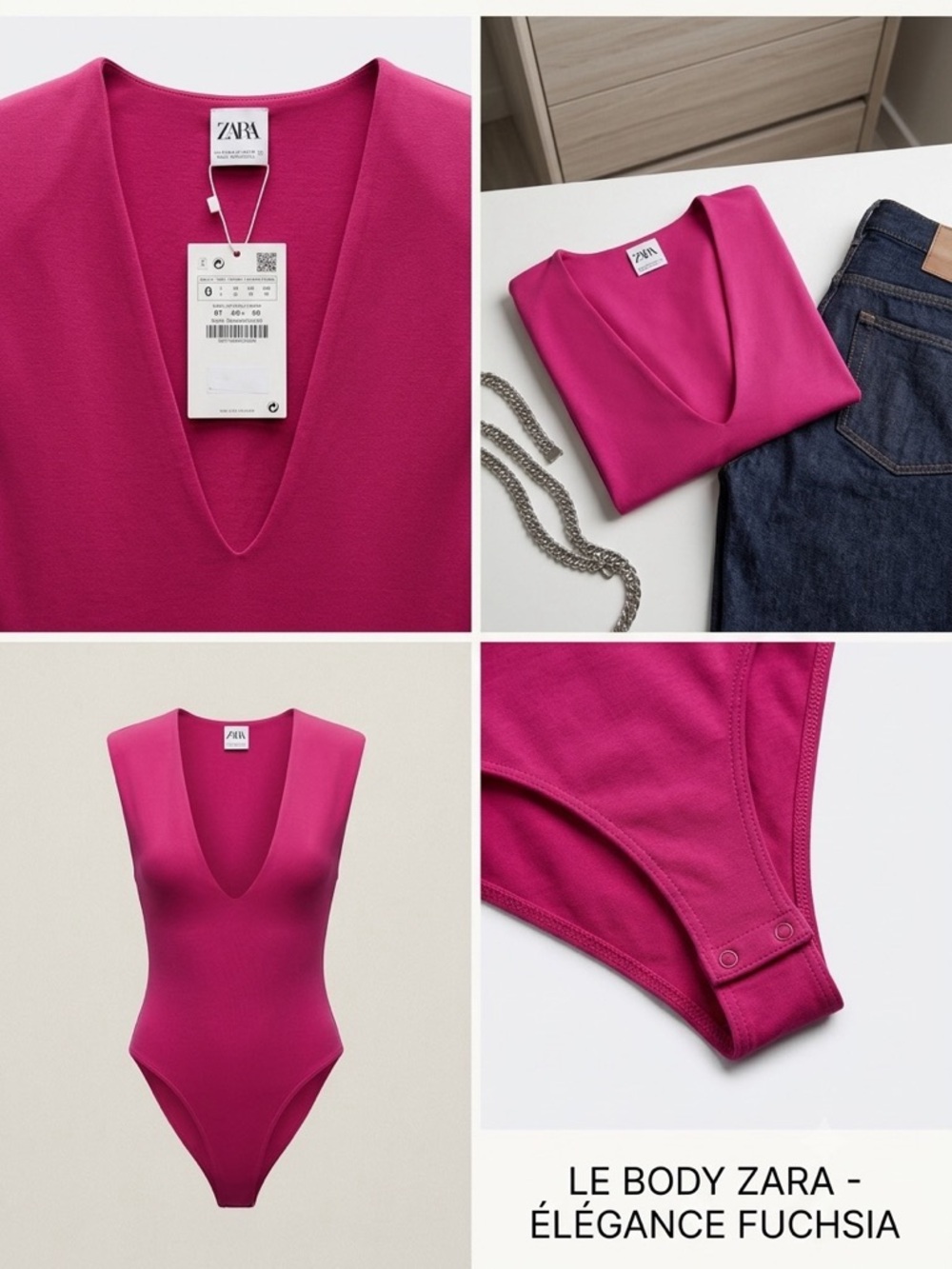 ZARA Fuchsia V-Neck Sleeveless Bodysuit